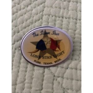 Vintage Lone Star Light Beer Armadillo Texas Hat Pin Oval Lapel Pin Silver Star